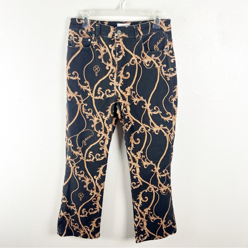 GANNI Denim Betsy Cropped Rope Printed High Waist Organic Cotton Jeans 29 Boho